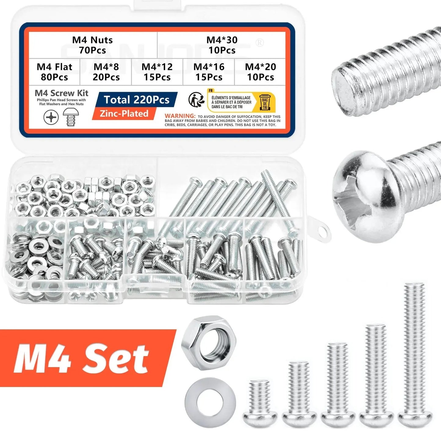 M2-M4 Screw, Bolt & Nut Assortment Kit - Metric Phillips Pan Head for DIY