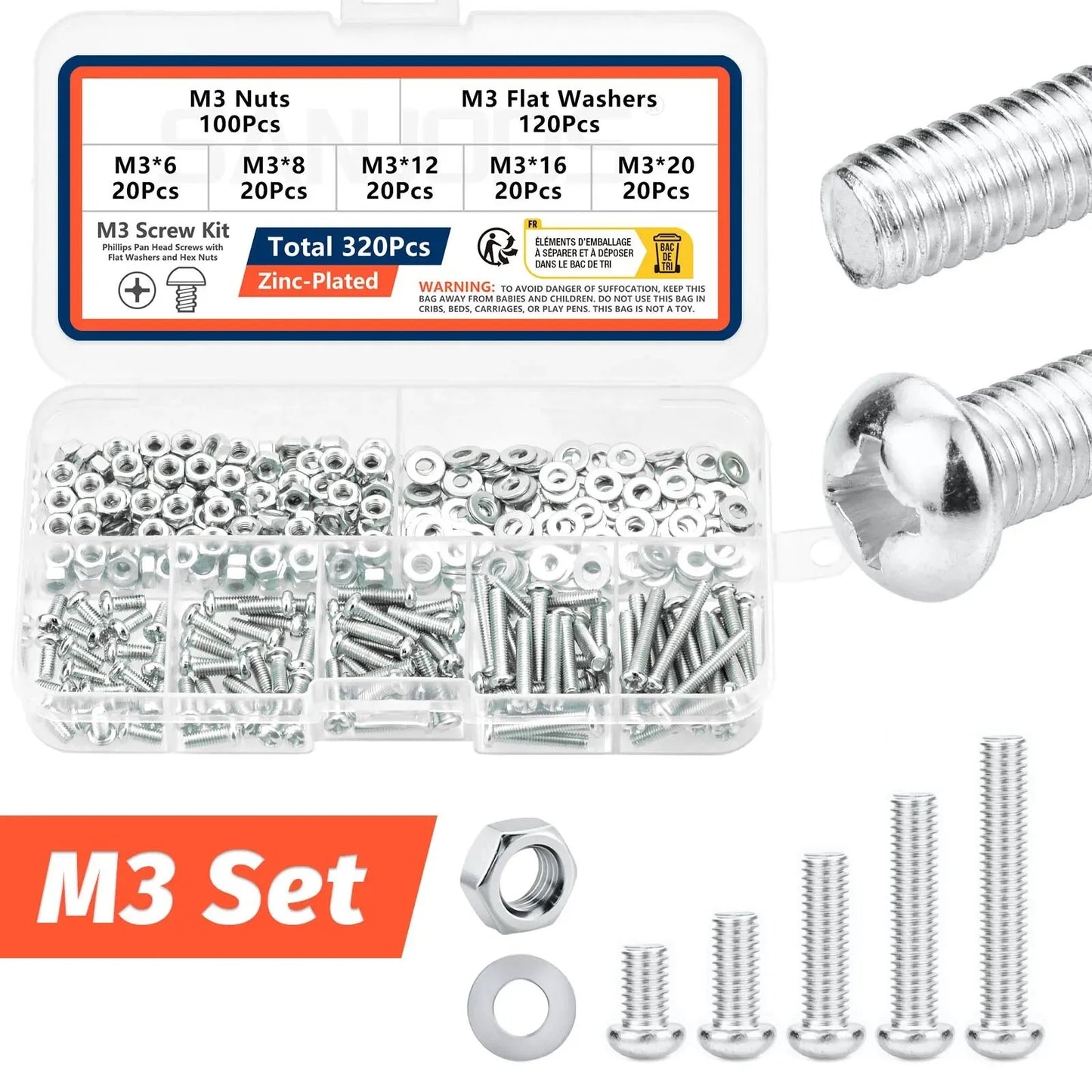 M2-M4 Screw, Bolt & Nut Assortment Kit - Metric Phillips Pan Head for DIY
