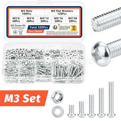 M2-M4 Screw, Bolt & Nut Assortment Kit - Metric Phillips Pan Head for DIY